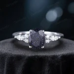 1.5ct Oval Cut Blue Sandstone Engagement Ring – Unique Galaxy Starry Sky Design, Handmade Marquise Moissanite Promise Ring for Her