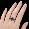 Nature-Inspired Engagement Ring Set: 1.25ct Pear-Cut Galaxy Blue Sandstone & Amethyst in Black Gold, Twig Vine Design