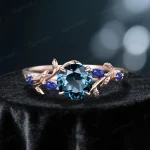 1ct Natural London Blue Topaz & Blue Sapphire Ring - Vintage Rose Gold Round Blue Gemstone Engagement Ring - Nature Inspired Jewelry for Her