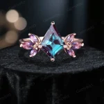 Kite Cut Alexandrite & Marquise Amethyst Cluster Engagement Ring - 14K Rose Gold Art Deco Wedding Ring - Vintage Gemstone Jewelry Gift