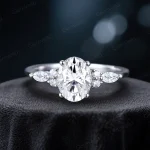 1.5ct Oval Cut Moissanite Engagement Ring with Marquise Accents – Handmade Vintage Bridal Ring – Promise & Anniversary Gift for Her