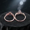 Top view of wide band celtic knot wedding ring and kite cut alexandrite showing thick 14k rose gold shank and durable construction.
