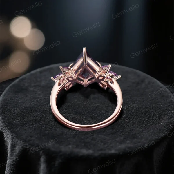 Top down view of 14k rose gold ring band showing the shank width and thickness for sizing reference.