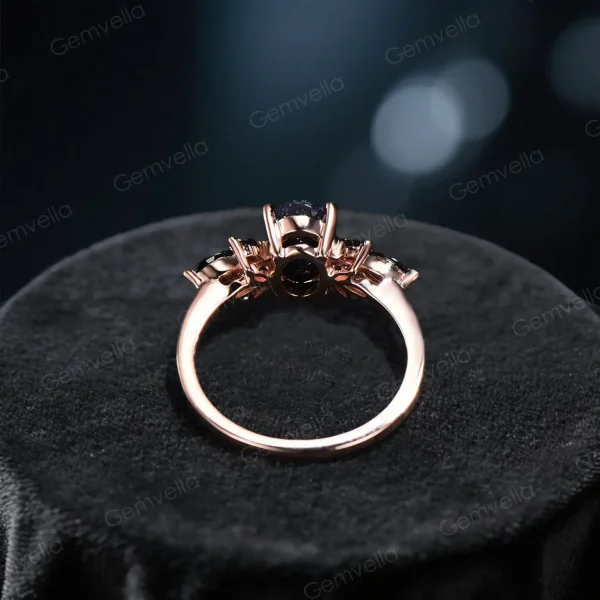 top down view of galaxy starry sky ring showing the black gemstone band width and shank thickness for sizing reference