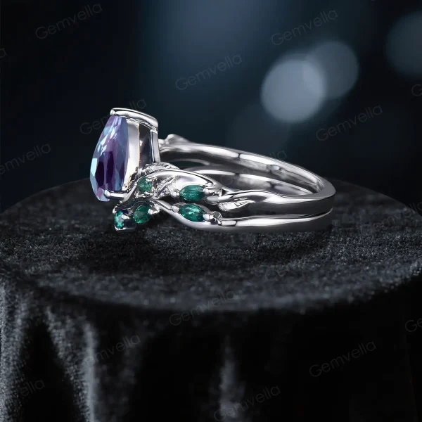 Side profile of the vintage alexandrite ring highlighting the gallery work and setting height.