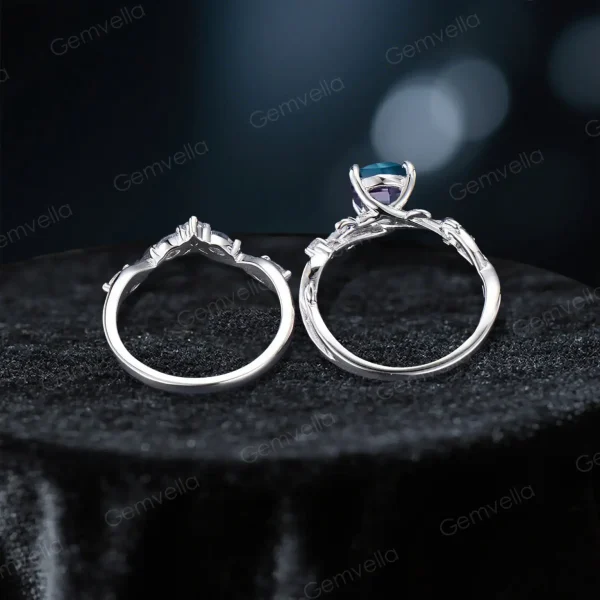 Overhead close-up looking directly down at the ring set, emphasizing the sturdy thickness of the silver band and the smooth interior finish designed for comfortable daily wear.