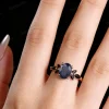 1.5ct Oval Cut Blue Sandstone & Marquise Black Spinel Cluster Engagement Ring - 14K Rose Gold Art Deco Wedding Ring - Vintage Gemstone Jewelry Gift