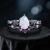 Nature-Inspired Engagement Ring Set: 1.25ct Pear-Cut Amethyst in Black Gold, Twig Vine Design