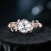 1ct Round Cut Moissanite Engagement Ring - Vintage 14k Gold Floral Design - Nature Inspired Leaf Vine Branch Ring